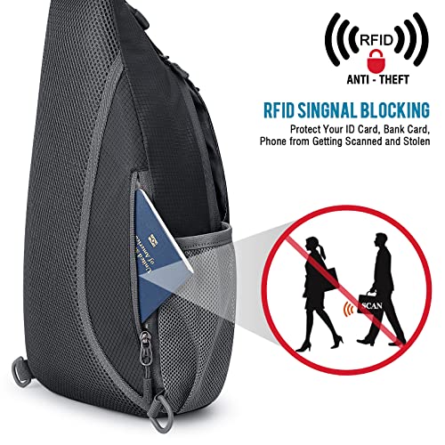 G4Free RFID Sling Bag Crossbody Sling Backpack Small Chest Shoulder Backpack Men Women Hiking Outdoor(Black)