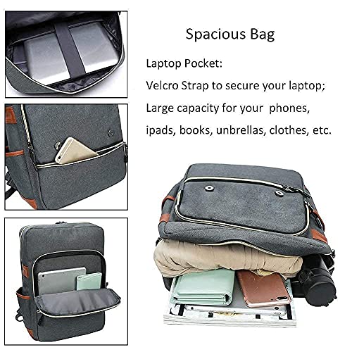 Ronyes Vintage Laptop Backpack College School Bag Bookbags for Women Men 15.6’’ Laptop Casual Rucksack Water Resistant School Backpack Daypacks with USB Charging Port (Grey+Green)