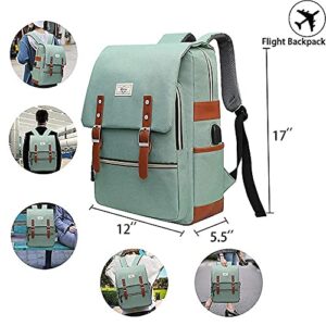 Ronyes Vintage Laptop Backpack College School Bag Bookbags for Women Men 15.6’’ Laptop Casual Rucksack Water Resistant School Backpack Daypacks with USB Charging Port (Grey+Green)