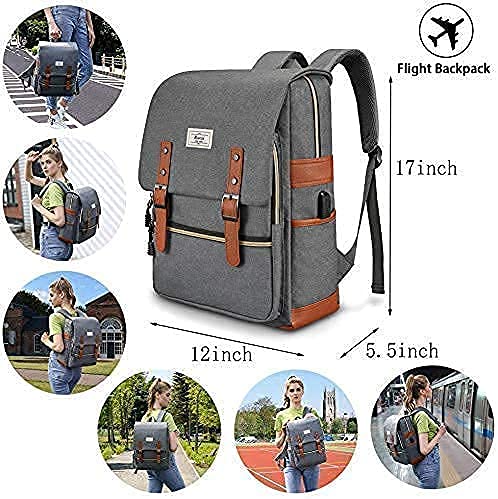 Ronyes Vintage Laptop Backpack College School Bag Bookbags for Women Men 15.6’’ Laptop Casual Rucksack Water Resistant School Backpack Daypacks with USB Charging Port (Grey+Green)