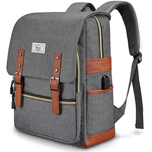 Ronyes Vintage Laptop Backpack College School Bag Bookbags for Women Men 15.6’’ Laptop Casual Rucksack Water Resistant School Backpack Daypacks with USB Charging Port (Grey+Green)