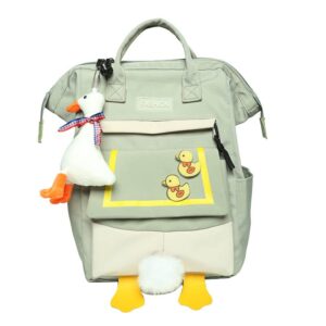 kawaii backpack with kawaii pin and accessories duck pendant, lovely bookbag school backpack cute aesthetic for teen girls women (green)
