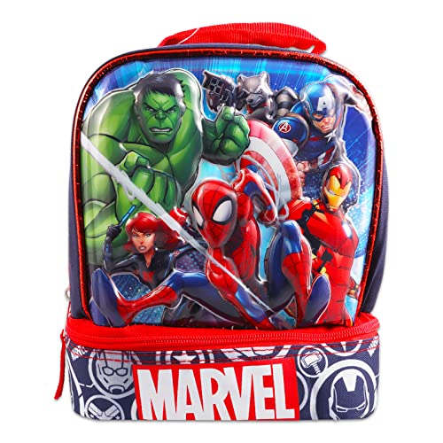 Avengers Backpack with Lunch Bag - Bundle with 16” Avengers Backpack for Boys 8-12, Avengers Lunch Box, Water Pouch, Avengers Stickers, More | Marvel Avengers Backpack with Lunch Box