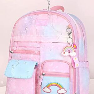 School Backpack for Girls, Lightweight Waterproof Cute Rainbow School Bookbag for Teen Kids Students Elementary (Rainbow Pink)