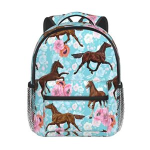 kiuloam vintage horse and flowers kids backpacks for toddler boys and girls preschool backpack with chest strap 12 inch