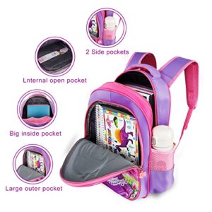 TFCRDX Kids Girls Cute SchoolBags l Comic Cat l Waterproof Lightweight l Preschool Elementary l Children's Backpacks l for Age 4+ l Purple & Light Red