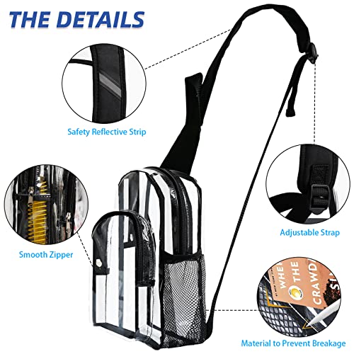 BAJNOKOU Clear Sling Bag Stadium Approved,Crossbody PVC Chest Backpack Mini Transparent Casual Daypack with Adjustable Strap Bags for Women Men Hiking Concerts,Black