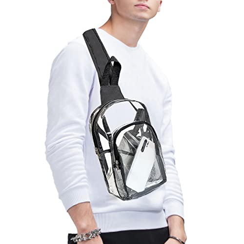 BAJNOKOU Clear Sling Bag Stadium Approved,Crossbody PVC Chest Backpack Mini Transparent Casual Daypack with Adjustable Strap Bags for Women Men Hiking Concerts,Black