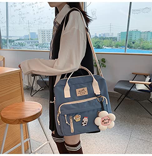 Kawaii Backpack with Kawaii Pin and Accessories Cute Tote Bag with Flower Accessories Pins Laptop Bag (A-Blue)