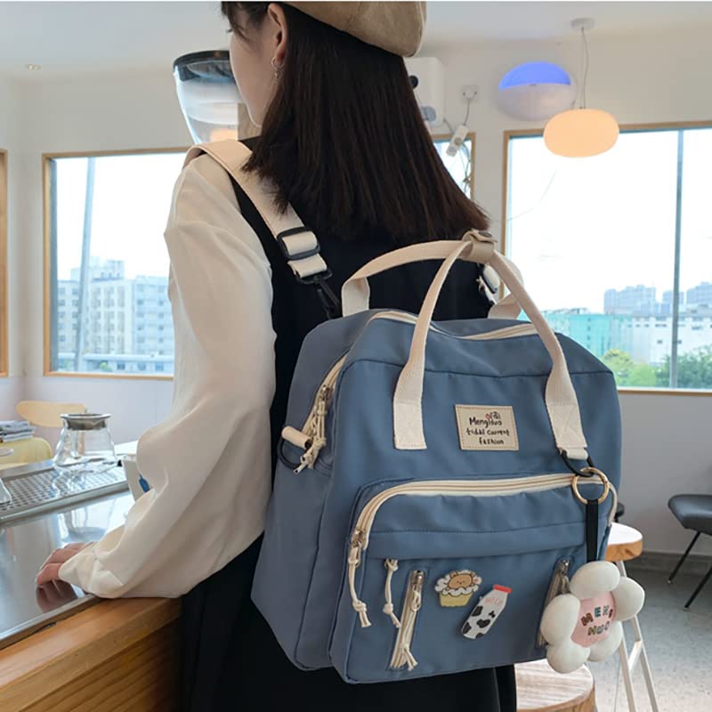 Kawaii Backpack with Kawaii Pin and Accessories Cute Tote Bag with Flower Accessories Pins Laptop Bag (A-Blue)