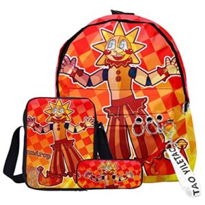 cartoon anime sundrop fnaf 3 piece backpack lunch bag shoulder bag pencil bag for teen fashionblack