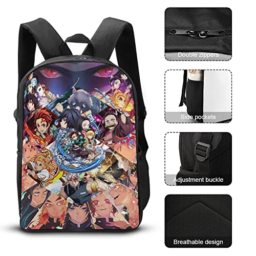 Anime Cartoon Backpack Demon Slayer 17 Inch Lightweight Backpacks 3D Printing Casual Daypack Travel Backpack -2