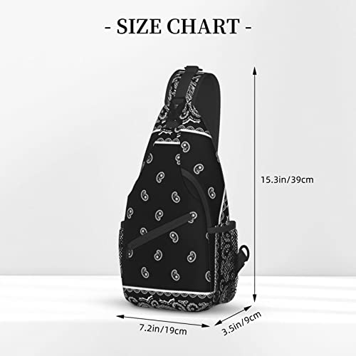 Crossbody Sling Backpack Vintage Black Paisley Bandana Men Women Hiking Chest Shoulder Bag