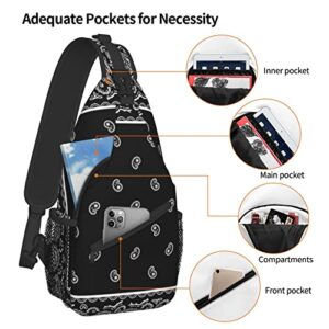 Crossbody Sling Backpack Vintage Black Paisley Bandana Men Women Hiking Chest Shoulder Bag