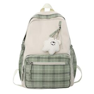aesthetic backpack sage green backpack for teens girls, kawaii plaid school bags preppy backpack for school, large capacity casual daypack (sage green)