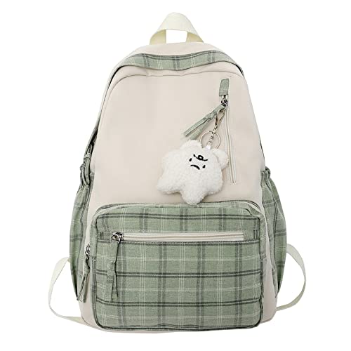 Aesthetic Backpack Sage Green Backpack for Teens Girls, Kawaii Plaid School bags Preppy Backpack for School, Large Capacity Casual Daypack (Sage Green)