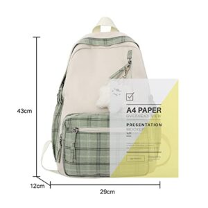 Aesthetic Backpack Sage Green Backpack for Teens Girls, Kawaii Plaid School bags Preppy Backpack for School, Large Capacity Casual Daypack (Sage Green)