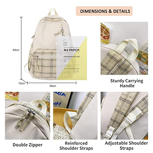 Aesthetic Backpack Sage Green Backpack for Teens Girls, Kawaii Plaid School bags Preppy Backpack for School, Large Capacity Casual Daypack (Sage Green)