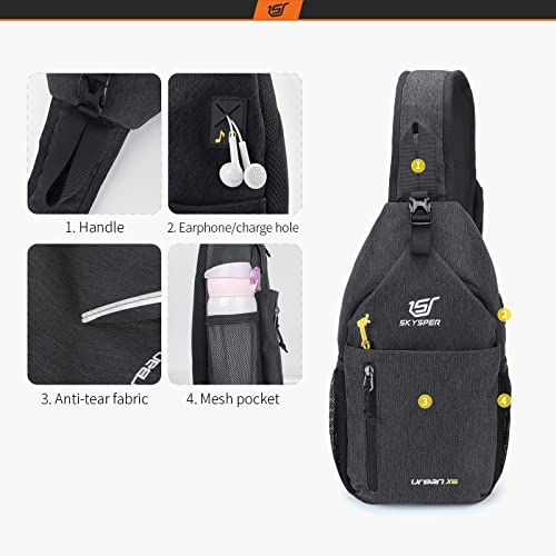 SKYSPER Sling Bag Crossbody Backpack - Chest Shoulder Cross Body Bag Travel Hiking Casual Daypack for Women Men(Black)