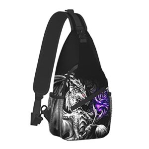 hicyyu dragon and rose outdoor crossbody shoulder bag for unisex young adult hiking sling backpack