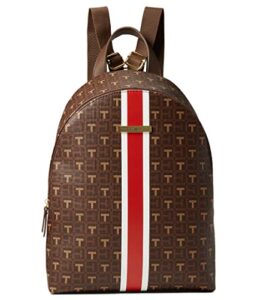 tommy hilfiger waverly ii-medium dome backpack-coated square monogram w/varsity stripe chestnut/heritage brown one size