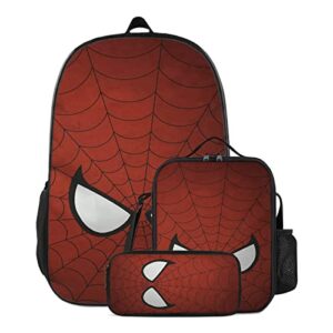 uiwuqh superhero backpack spider school bag bookbag cute 17 inch with lunch bag tote and pencil case box pouch for boys girls