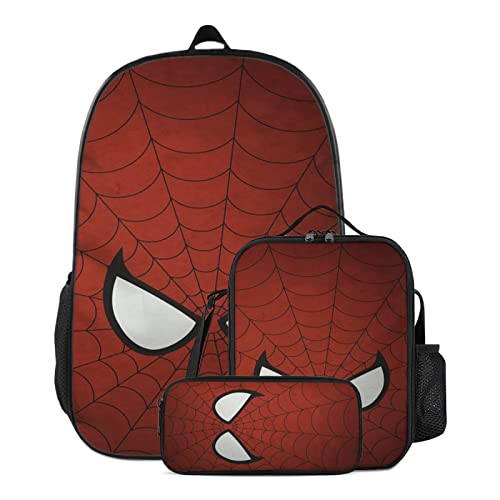 Uiwuqh Superhero Backpack Spider School Bag Bookbag Cute 17 Inch with Lunch Bag Tote and Pencil Case Box Pouch for Boys Girls