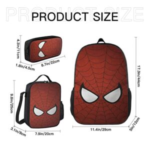 Uiwuqh Superhero Backpack Spider School Bag Bookbag Cute 17 Inch with Lunch Bag Tote and Pencil Case Box Pouch for Boys Girls