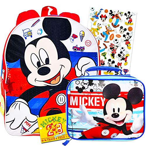 Disney Mickey Mouse Backpack Bundle with Lunch Box, Stickers (School Supplies Bundle)