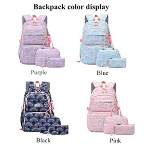 Elementary School Backpack for Girls,Waterproof Student Bookbag with Lunch box and Pencil Case