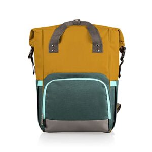 oniva – a picnic time brand – otg roll-top cooler backpack – hiking backpack cooler – soft cooler bag, (mustard yellow with gray & blue accents)