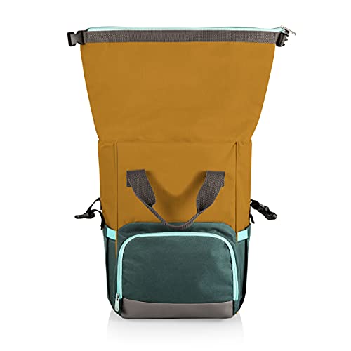 ONIVA - a Picnic Time brand - OTG Roll-Top Cooler Backpack - Hiking Backpack Cooler - Soft Cooler Bag, (Mustard Yellow with Gray & Blue Accents)