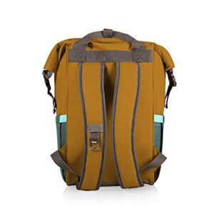 ONIVA - a Picnic Time brand - OTG Roll-Top Cooler Backpack - Hiking Backpack Cooler - Soft Cooler Bag, (Mustard Yellow with Gray & Blue Accents)