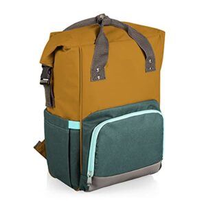 ONIVA - a Picnic Time brand - OTG Roll-Top Cooler Backpack - Hiking Backpack Cooler - Soft Cooler Bag, (Mustard Yellow with Gray & Blue Accents)