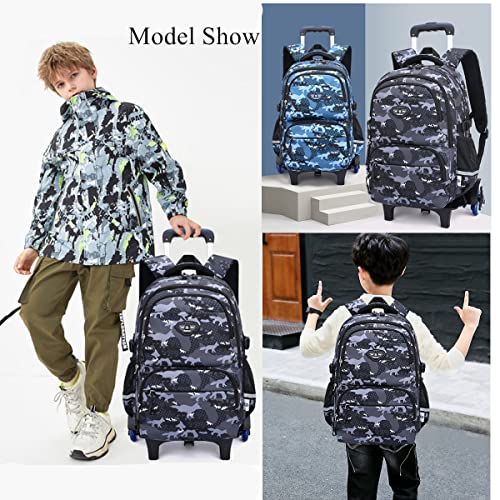 Mfikaryi Animal-Print Elemetary Rolling Backpack,Rolling Bookbag with wheels for Teens,Middle School Trolley School Bag