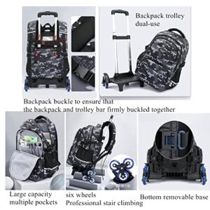 Mfikaryi Animal-Print Elemetary Rolling Backpack,Rolling Bookbag with wheels for Teens,Middle School Trolley School Bag