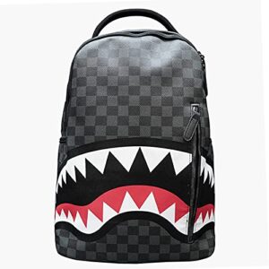 fjqsha student backpack fashion plaid backpack student school bag large capacity shark backpack (color : black, size : 29 * 45 * 10)