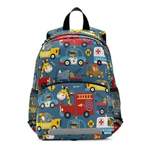 forest animal car truck toddler backpack for kids boy girls age 3-6, preschool mini backpack with leash