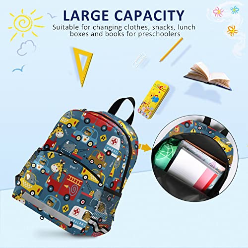 Forest Animal Car Truck Toddler Backpack for Kids Boy Girls Age 3-6, Preschool Mini Backpack with Leash