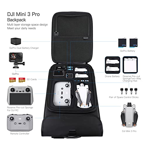 Smatree Waterproof Carrying Backpack for DJI Mini 3 Pro, Hard Shell Travel Bag for DJI Mini3 Pro Drone Accessories and Gopro Hero 10/9/8/7/6/5(Only Backpack)