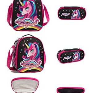 Girls Boys Kids Rolling Backpack with Wheels Trolley School Bag Waterproof Travel Luggage for Kids Girls and Students lunch bag Lightweight and Multi functional(Black Unicorn 16inch)