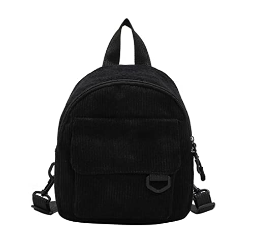 MBVBN Cute Mini Corduroy Backpack Casual Shoulder Bag Casual Kawaii Small (Black)