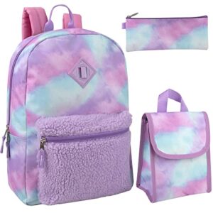 trail maker backpack with lunch box and pencil case for girls and boys, 17 inch backpacks for kids for school (colorful clouds)