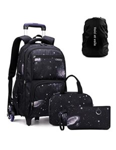 voici et voila backpack with wheels, galaxy trolley schoolbag kids rolling backpack with lunch box and pencil case rolling trolley book bag for kids boys