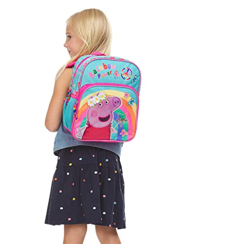 Peppa Pig Glitter Floating Confetti Backpack for Girls, Pre-school bookbag with Front Pocket, 12” Bookbag w/Padded Back and Adjustable Shoulder Straps