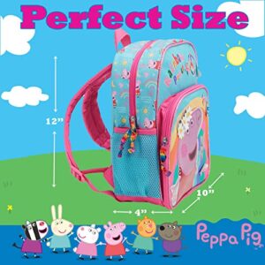 Peppa Pig Glitter Floating Confetti Backpack for Girls, Pre-school bookbag with Front Pocket, 12” Bookbag w/Padded Back and Adjustable Shoulder Straps