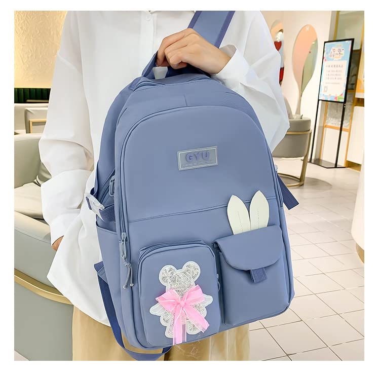 Cute Kawaii Aesthetic High School Students Lightweight Versatile Backpack Large Capacity Kindergarten Backpack (Blue,Just Backpack)