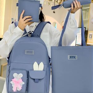 Cute Kawaii Aesthetic High School Students Lightweight Versatile Backpack Large Capacity Kindergarten Backpack (Blue,Just Backpack)