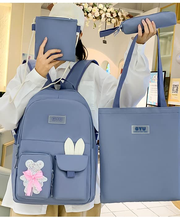 Cute Kawaii Aesthetic High School Students Lightweight Versatile Backpack Large Capacity Kindergarten Backpack (Blue,Just Backpack)