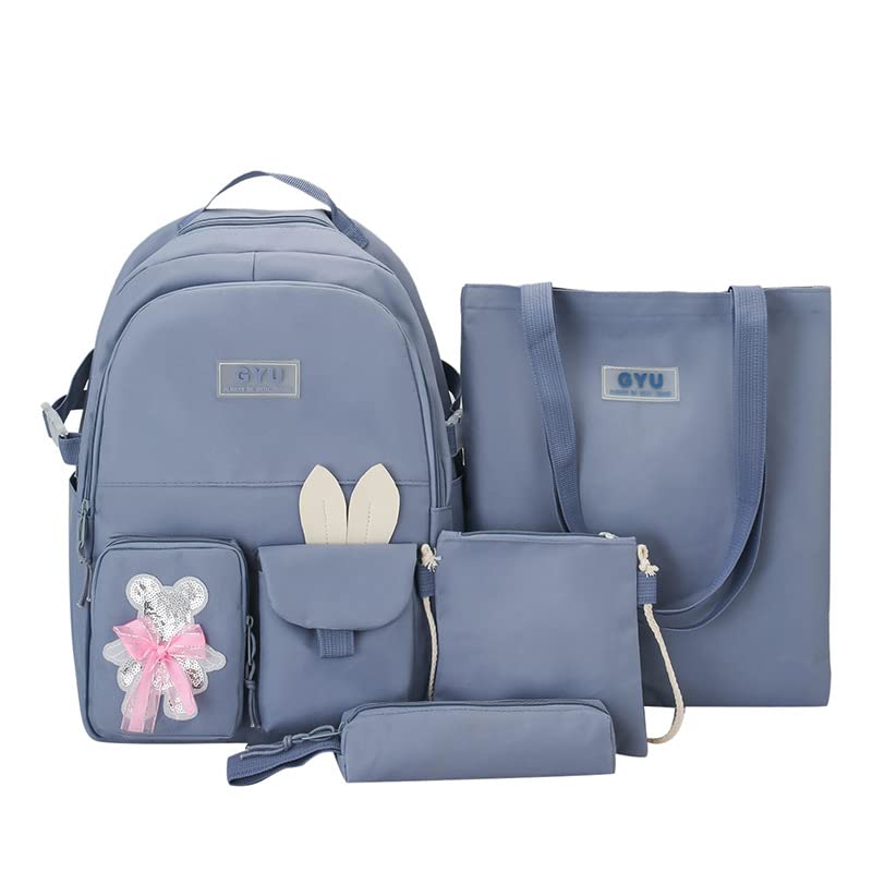 Cute Kawaii Aesthetic High School Students Lightweight Versatile Backpack Large Capacity Kindergarten Backpack (Blue,Just Backpack)